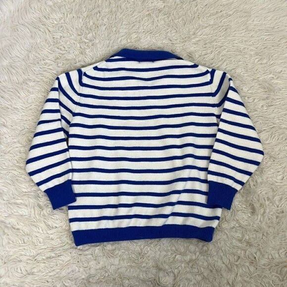 Womens Vintage 70s Acrylic Women Henley Sweater Large White Blue Striped Medium - Picture 2 of 11